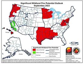 The National Interagency Fire Center shows our area as having significant wildland fire potential through September 2023.
